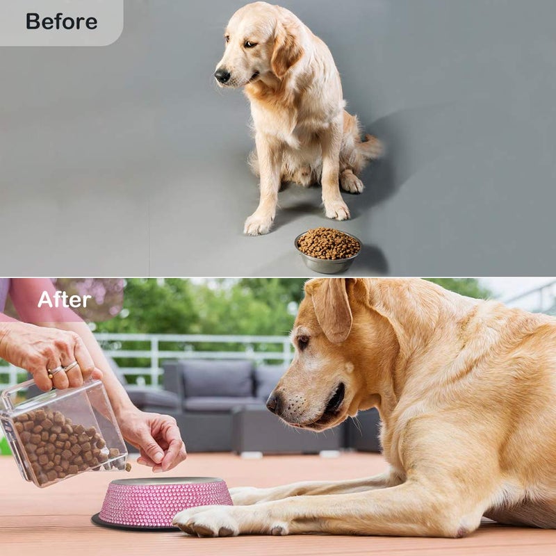 Triumilynn Rhinestone Cat Bowls Rhinestone Dog Bowls, Pink Cat Food Bowl Pink Bling Dog Bowl Stainless Steel for Small Pets Food Water Dishes-2 Pack - Image 5